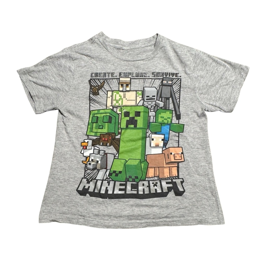 Minecraft Mad Engine Kids Gray Graphic T-Shirt Create Explore Survive Size Small